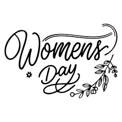 Elegant Black and White Calligraphy Design for March Eighth International Women's Day with Floral Elements