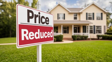 Price Reduced Sign in Front of Residential Home for Sale