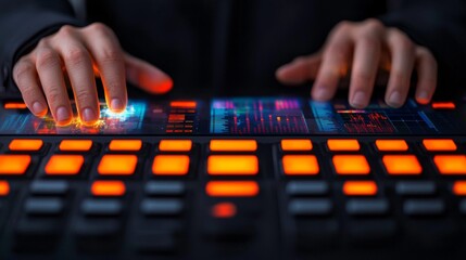 Music Producer Creating Beats in Studio Electronic Music Production Modern Environment Close-Up Viewpoint