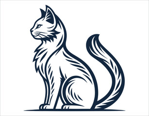 Clean Vector Cat Silhouettes in Line Art Style