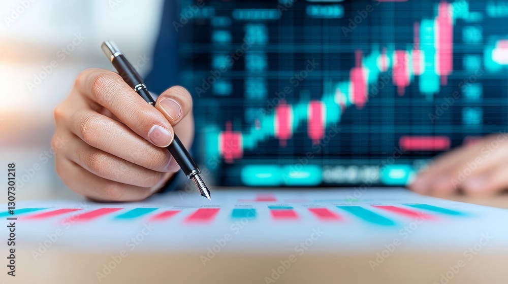 Poster analyzing financial data close up business environment infographic office setting data visualization