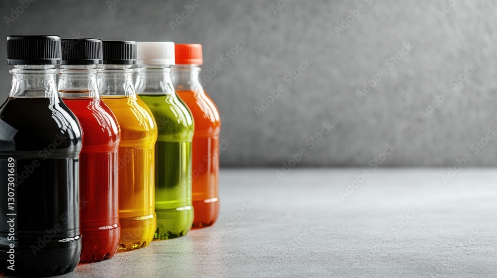 Poster bottles of car fluids arranged for easy access in a garage setting emphasizing organization and prod