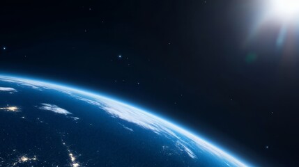 Fototapeta premium Earthrise From Space - Stunning view of Earth from space, showing the planet's curvature and atmospheric glow with the sun rising