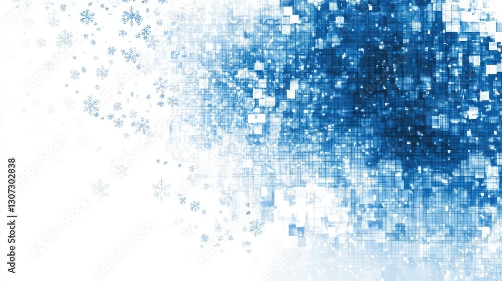 Poster abstract blue digital pixelated square design on white background illustrating technology and modern