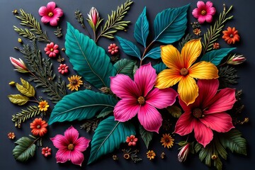 Vibrant Floral Arrangement with Paper Flowers and Leaves