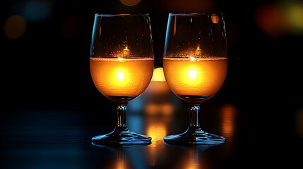 Candlelit wine glasses, romantic ambiance