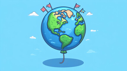 Cartoon Earth balloon with flags.