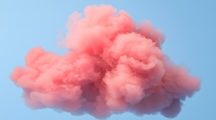 Fototapeta premium A large, fluffy, light pink cloud of smoke or paint floats against a pale blue background.