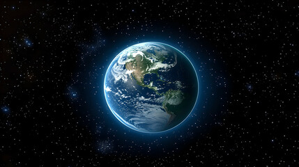 Earth glowing in dark space.