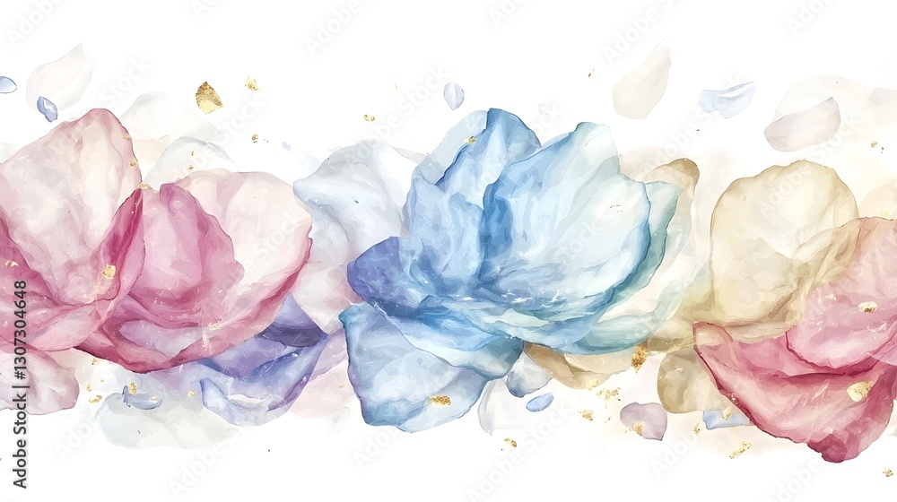 Leinwandbilder Ethereal and Elegant Abstract Composition with Graceful Pastel Blue and Pink Hues Merging Seamlessly with Fine Gold Accents Creating a Visually Captivating and Background for Creative Projects