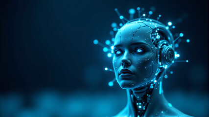 Futuristic Robot Portrait in Blue Light