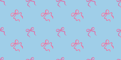 Seamless birthday celebration pattern featuring pastel ribbons on a soft blue background for festive occasions and baby designs