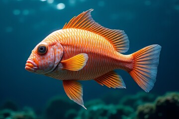 Vibrant Orange Fish in Deep Blue Water Aquarium
