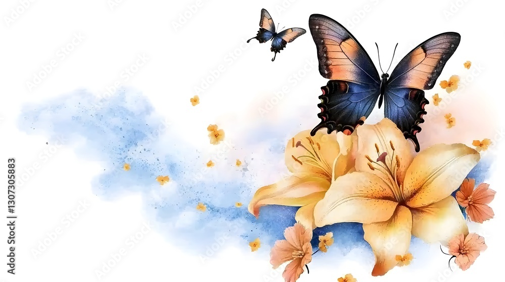 Aufkleber a whimsical and romantic floral pattern where gracefully fluttering butterflies weave through an arr