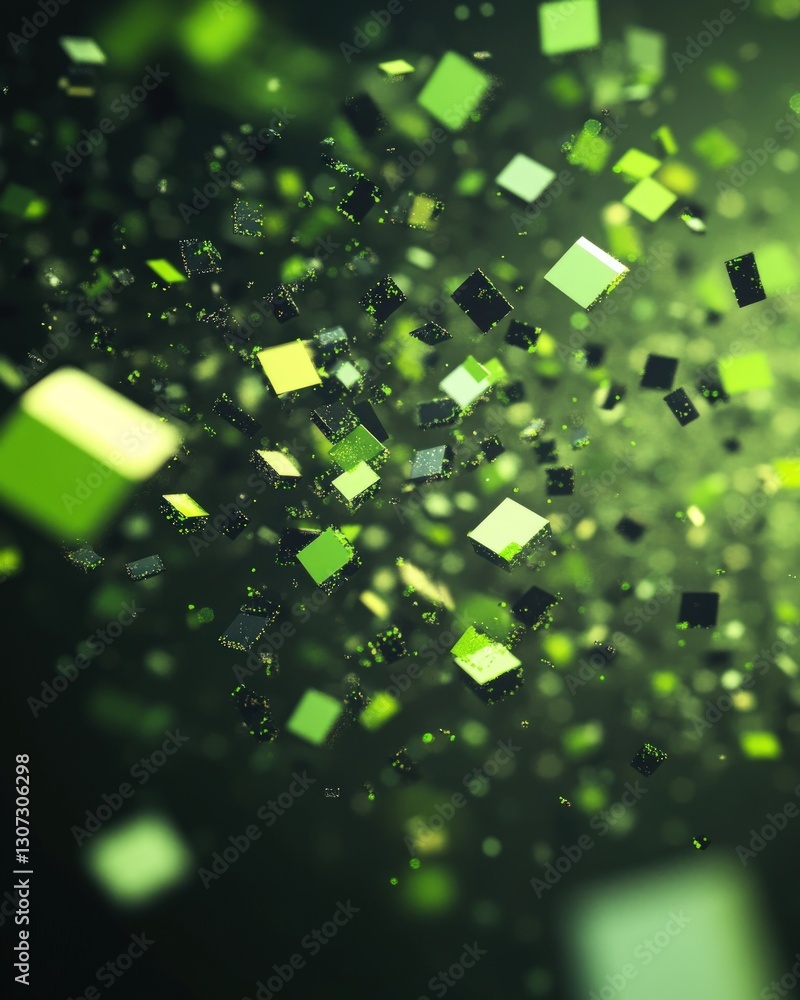 Aufkleber abstract composition of floating green cubes on dark background with soft lighting