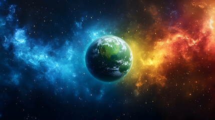 Obraz premium Earth surrounded by vibrant nebulae in space.