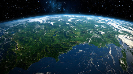 Fototapeta premium Earth's curvature showing land and ocean.