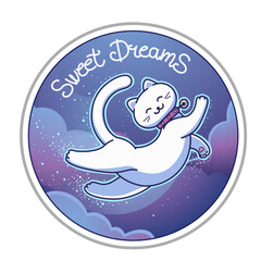 A lovely white kitten is sleeping. Cozy and cute vector illustration.