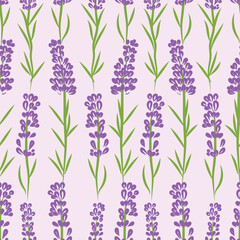 Obraz premium Lavender flower seamless vector hand drawn, botanical pattern, wallpaper purple lavender petals, floral illustration