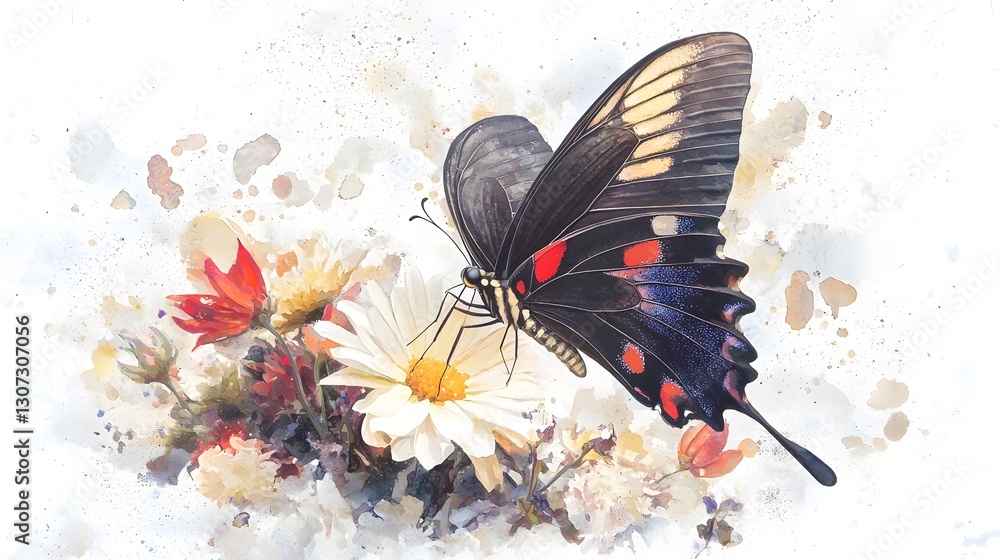 Aufkleber a serene and harmonious botanical scene depicting a graceful butterfly gliding above a lush bouquet 