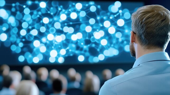 Back Of Person Analyzing Digital Data Presentation