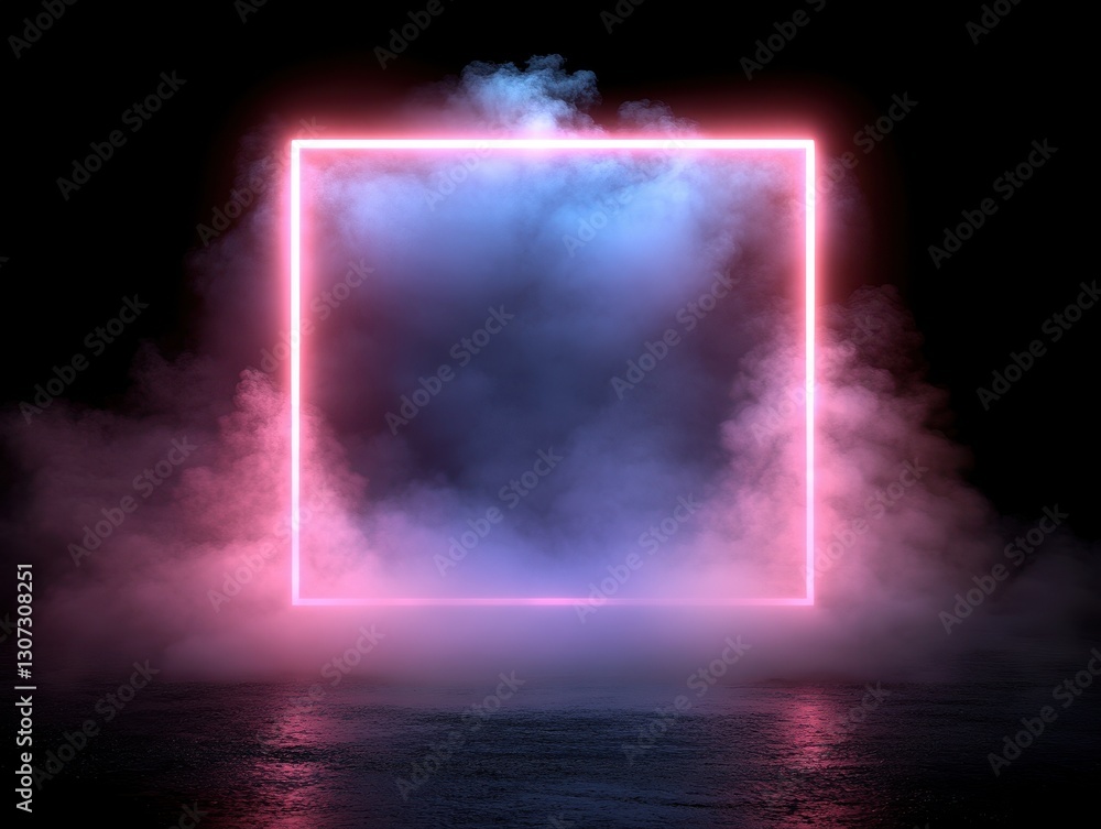 Poster neon frame with colorful smoke and mist illuminating a dark background for creative artistic present