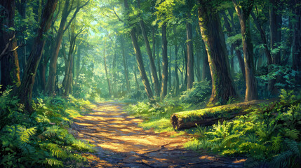 Obraz premium Tranquil trail discovery enchanted forest path nature scene lush green environment ground-level perspective serenity concept