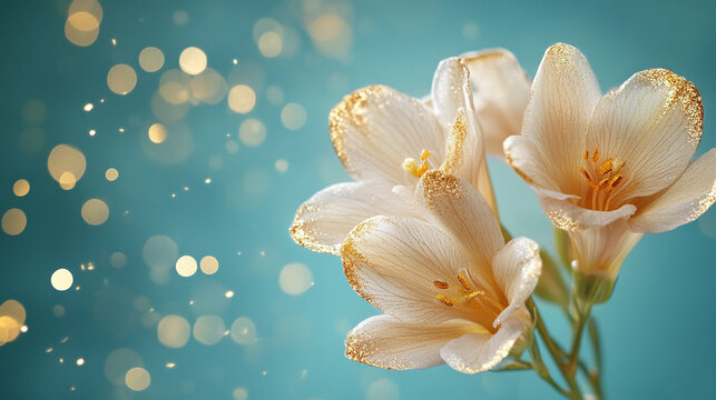 Frezje na jasnym tle, karta z miejscem na życzenia, generative ai 