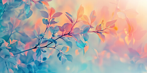 Beautiful pink and blue pastel-like leaves on a blurred background, a macro shot