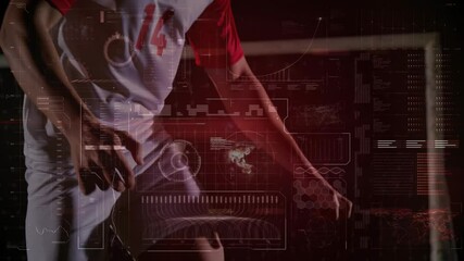Soccer player in action with digital data processing animation overlay - Powered by Adobe