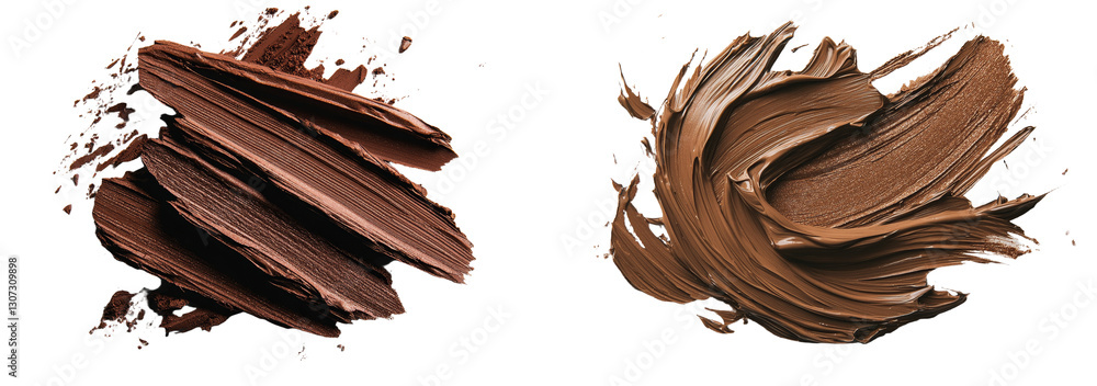 Poster isolated on a white background, the texture of wet mud with stains is captured from a top view persp