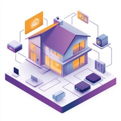 Smart Home Isometric Illustration Modern Two Story House with Connected Devices