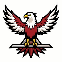 Proud Eagle with Spread Wings on White Background