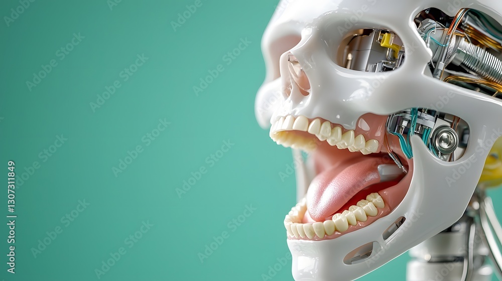Poster interactive tongue depressor with gesture controlled oral examination symbolizing futuristic hands f