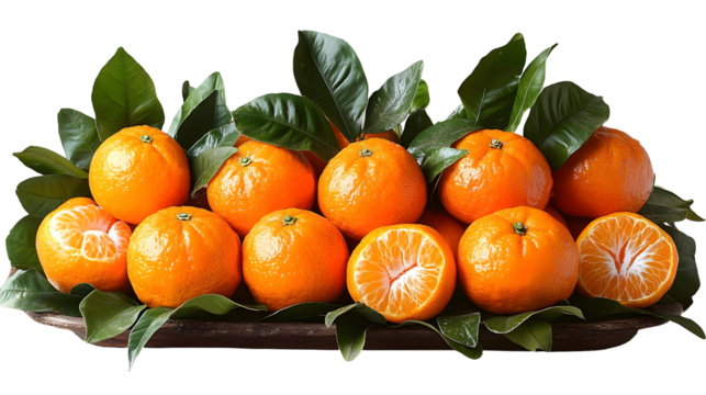 Fresh Tangerines with Leaves Sit in a Bowl Isolated on a White Background