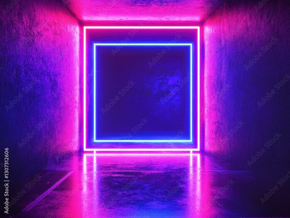 Poster neon light tunnel with vivid blue and pink hues creating a mesmerizing atmosphere of depth and energ