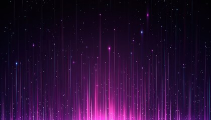 Abstract Digital Artwork Of Vertical Purple And Pink Light Trails With Scattered White Dots On Dark Background