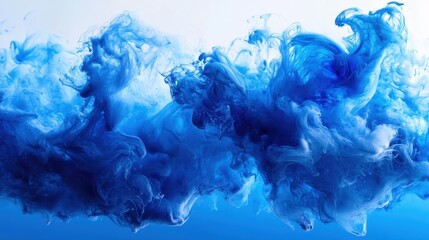 Abstract Blue Ink Swirling in Water, Dynamic Fluid Motion, Vivid Color Gradient Background