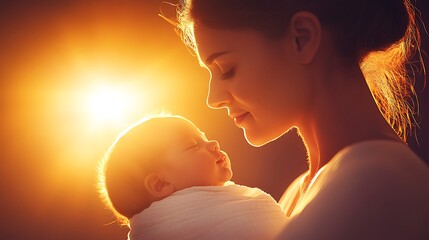 A mother holds and lovingly gazes at her newborn child