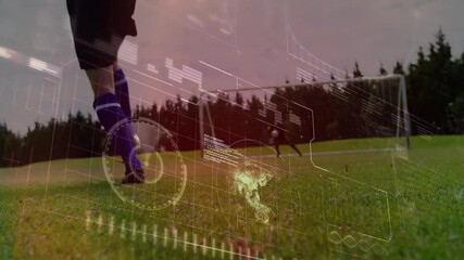 Soccer players on field with digital data processing animation overlay - Powered by Adobe