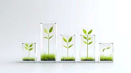 Transparent green glass like bars in a gradient display symbolize the concept of sustainable financial growth and eco friendly business development
