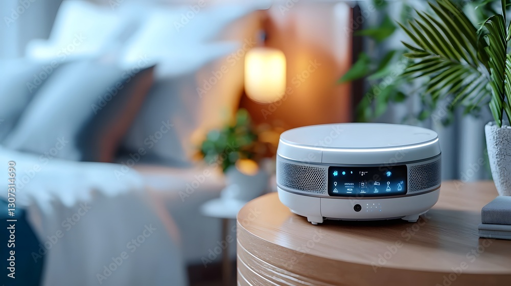 Poster showcasing a futuristic intelligent adaptive sleep environment with cutting edge holographic control