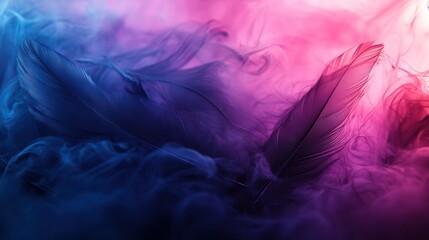 Obraz premium Abstract Colorful Feathers in Swirling Smoke, Pink and Blue Hues