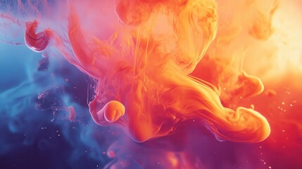 Abstract Colorful Swirls of Orange Blue and Purple Paint in Dynamic Motion