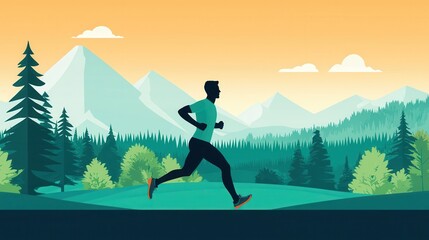 Runner in scenic mountain landscape outdoor fitness activity nature sunrise dynamic viewpoint healthy lifestyle concept