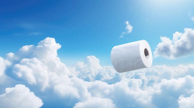 soft toilet paper roll fly in sky