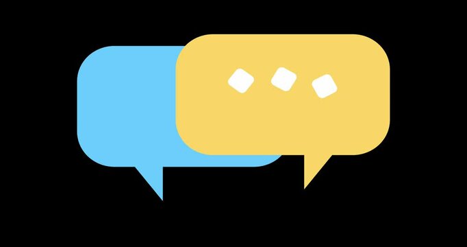 Two Speech Bubbles in Blue and Yellow Representing Communication. Animated Icon.