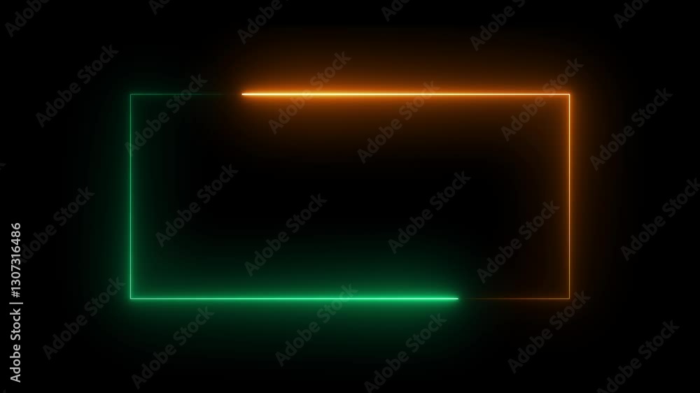 Poster neon line glowing colorful rectangle frame animation isolated on black background.
