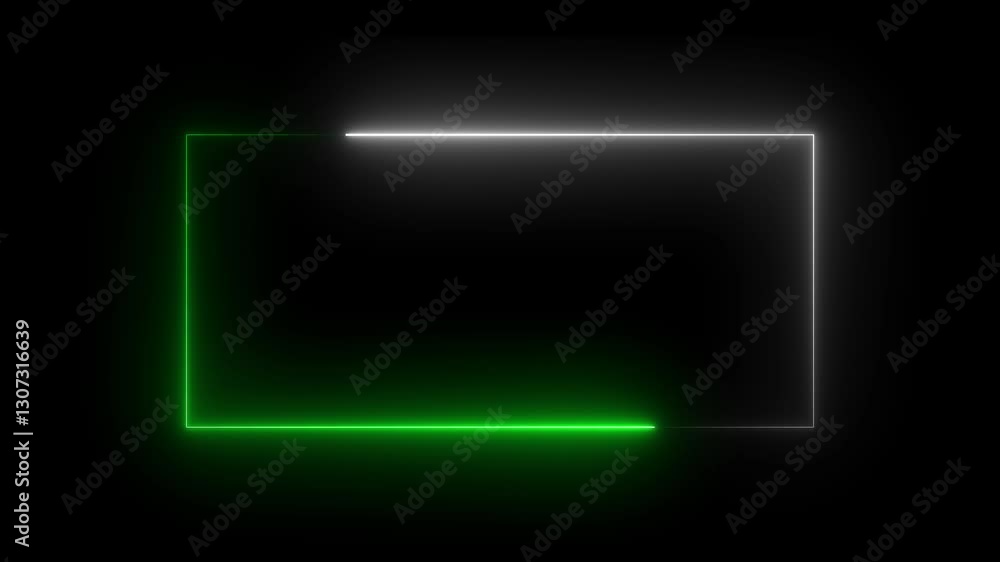 Poster neon line glowing colorful rectangle frame animation isolated on black background.