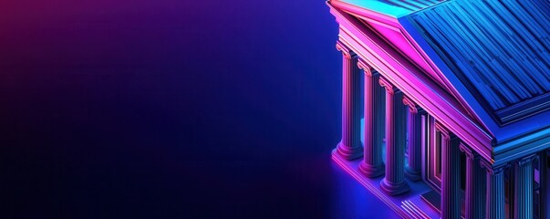 Obraz premium A modern, colorful representation of a classical building with columns, set against a vibrant, gradient background.